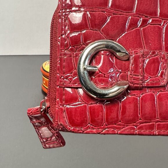 Women's Red Faux Crocodile Leather Glossy Tri-Fold Wallet/Bill Fold Card Holder - Picture 5 of 10